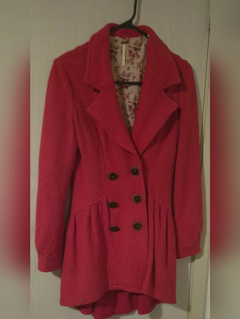 Free People Faux Fur Collar Coat Red (2) - Picture 4 of 7